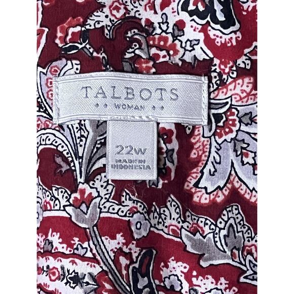 Talbots Woman Red Paisley Floral Long Sleeve Button Up Size 22W - Picture 3 of 9